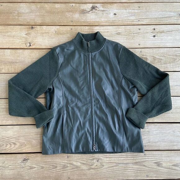 Pendleton Vintage Dark Green Wool & Leather Sweater Jacket XL - Picture 1 of 5